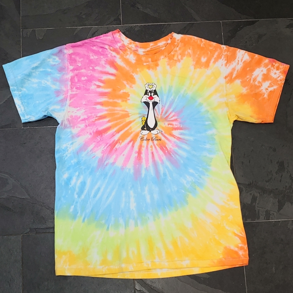 Looney Toons Color Bars Sylvester & Tweety Bird Tie-Dye Adult Shirt Sz M